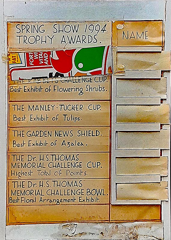 Eastney and Milton allotments Spring Show 1994. Trophy Awards.