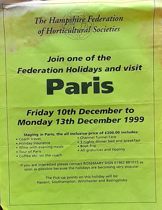 Hampshire Horticultural Society Paris poster 1999.